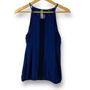 Express Women's Size M Royal Blue Halter Neck Tank Top Black Lace Inlay